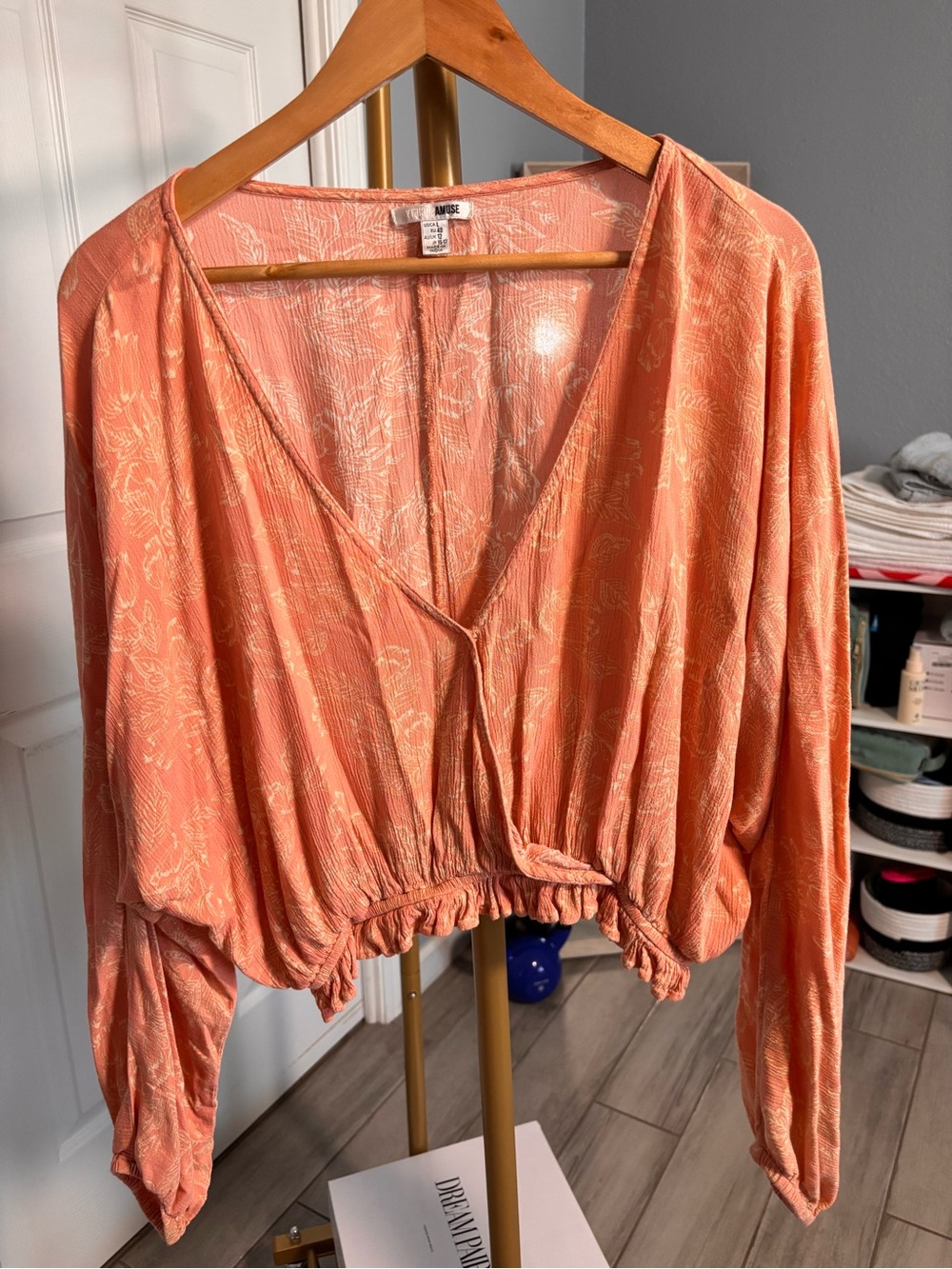 Floral Boho Wrap Blouse - Coral / Peach - Picture 5 of 7